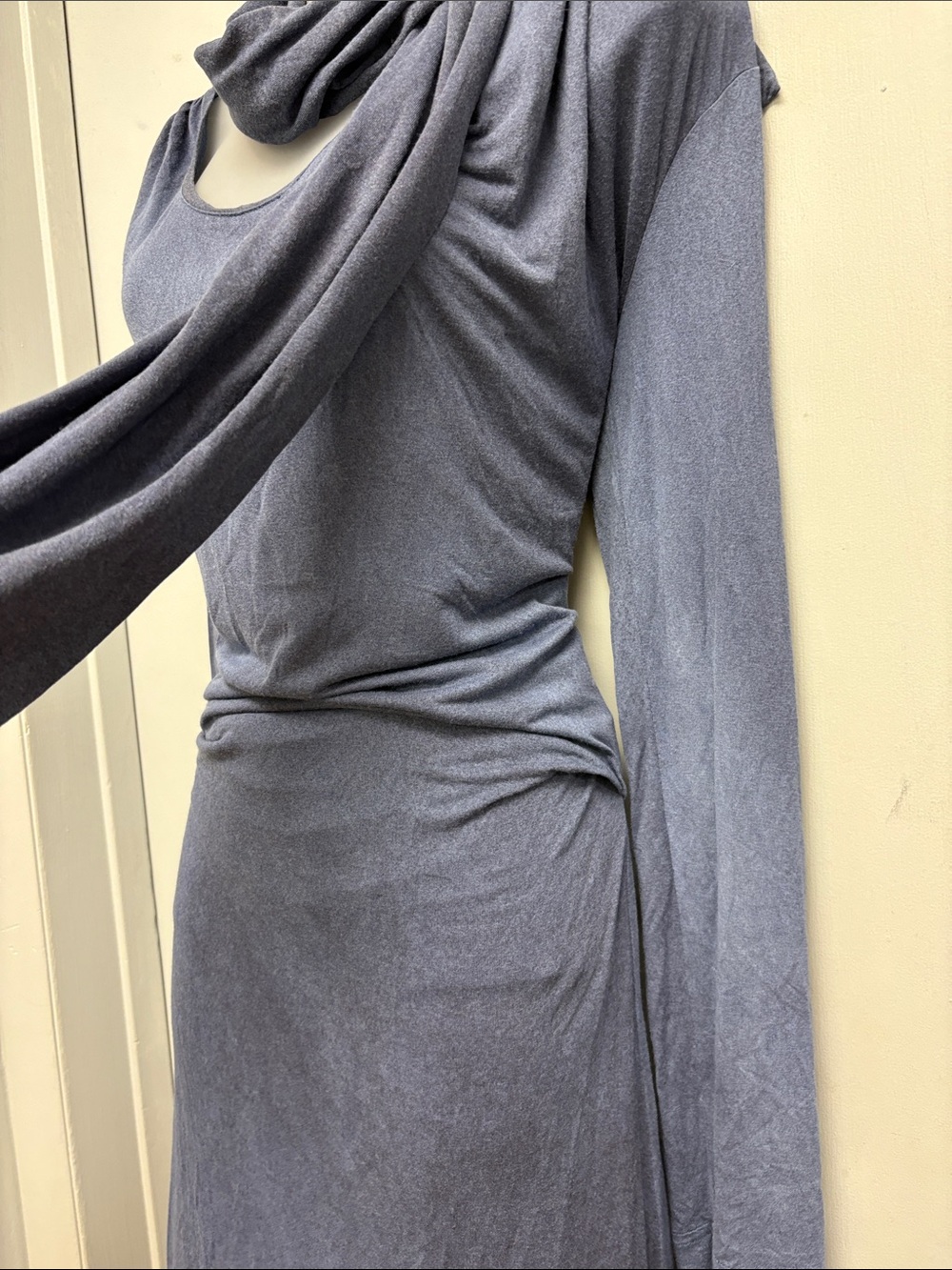 Vivienne Westwood Anglomania Draped Scarf Neck Midi Dress Blue Made in Italy - Picture 3 of 13